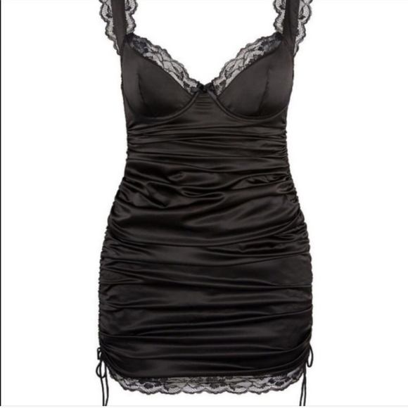 NWT For Love and Lemons Black Inez Sexy Satin Dress SIZE SMALL - Picture 4 of 8